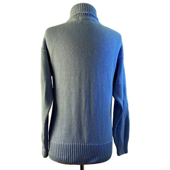 Eddie Bauer Blue Cotton Cable Knit Turtleneck Sweater Sz M Pullover Rib Borders - Picture 4 of 5